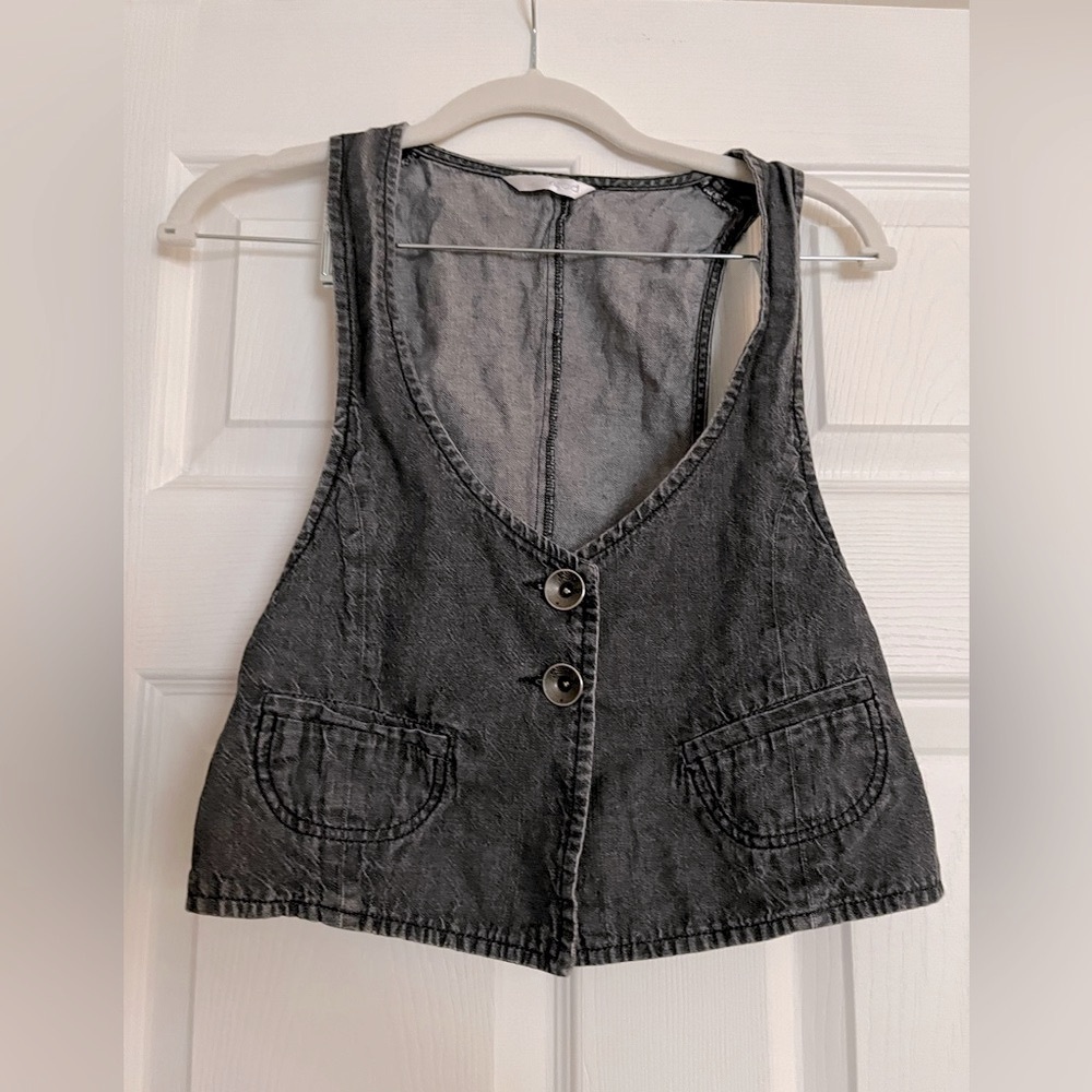 Promod Dark blue grey Denim Vest with Button Closure